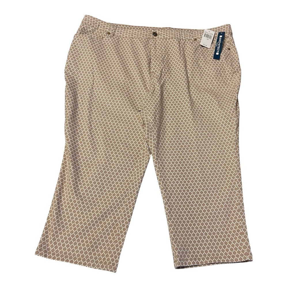 NWT Architect Capri Pants Women's Sz 18W Brown Stone Lux Pattern Cotton Pockets